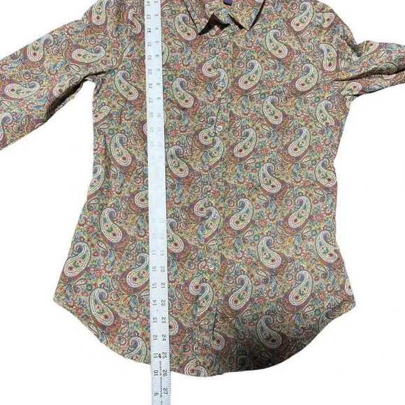 J. Crew Blouse Size 0 Womens Green paisley Slim Perfect Shirt Liberty Button Up - Picture 7 of 9